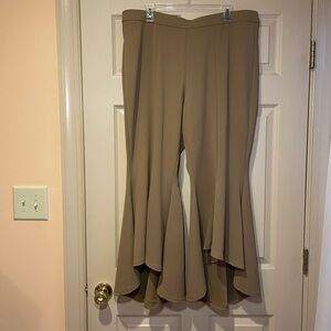 Elegant Tan/Dark Beige Flared Women's Pants, Pull-on, Poly/Spandex, Size 18/20WP